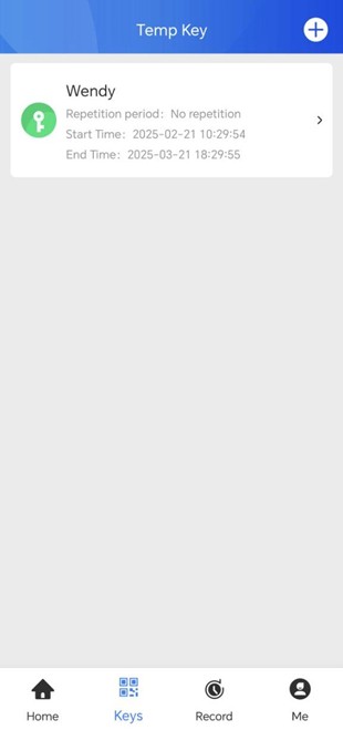 image of temporary keys list